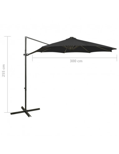 Ombrellone a Sbalzo con Palo e Luci a LED Nero 300 cm