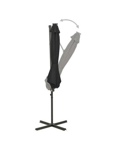 Ombrellone a Sbalzo con Palo e Luci a LED Nero 300 cm