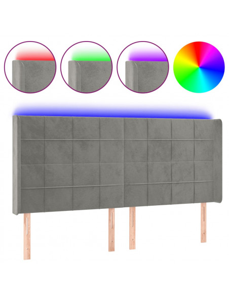 Testiera a LED Grigio Chiaro 203x16x118/128 cm in Velluto