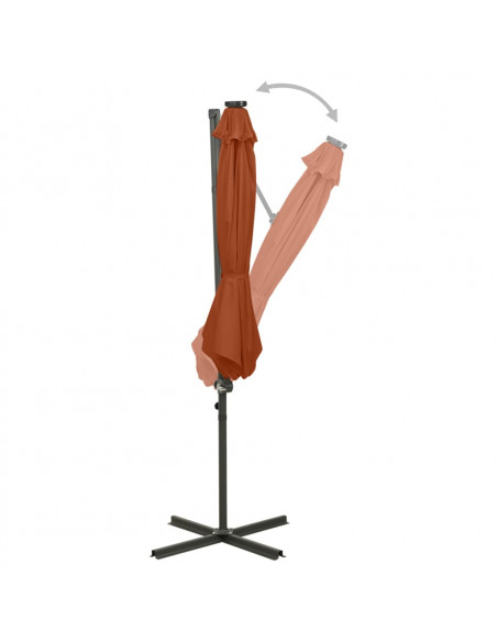 Ombrellone a Sbalzo con Palo e Luci a LED Terracotta 300 cm