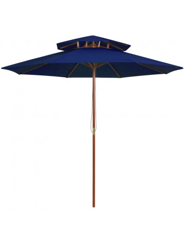 Ombrellone a Due Livelli con Palo in Legno 270 cm Blu