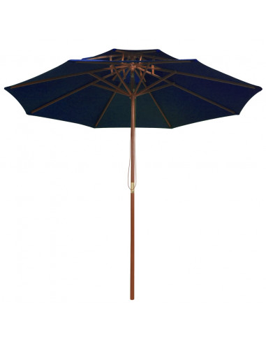 Ombrellone a Due Livelli con Palo in Legno 270 cm Blu