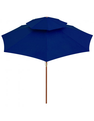 Ombrellone a Due Livelli con Palo in Legno 270 cm Blu