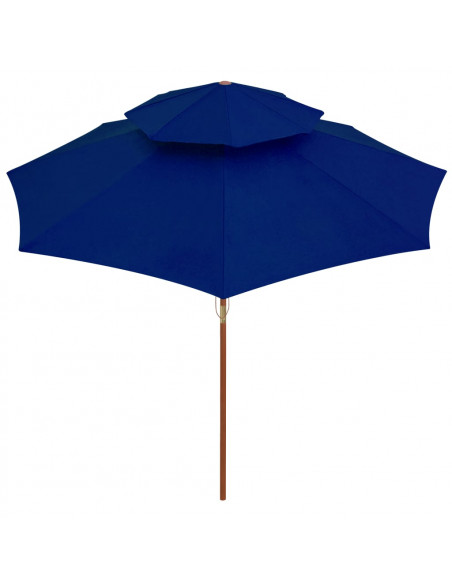 Ombrellone a Due Livelli con Palo in Legno 270 cm Blu