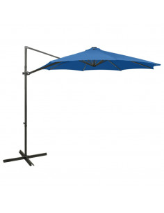 Ombrellone a Sbalzo con Palo e Luci a LED Azzurro 300 cm 2