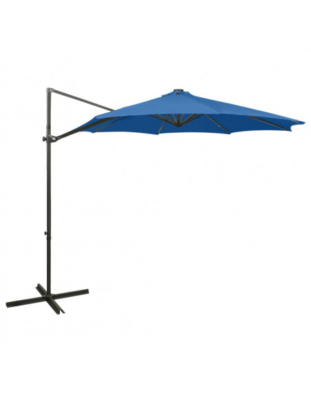 Ombrellone a Sbalzo con Palo e Luci a LED Azzurro 300 cm