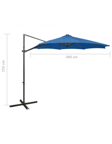 Ombrellone a Sbalzo con Palo e Luci a LED Azzurro 300 cm
