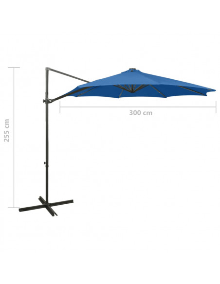 Ombrellone a Sbalzo con Palo e Luci a LED Azzurro 300 cm