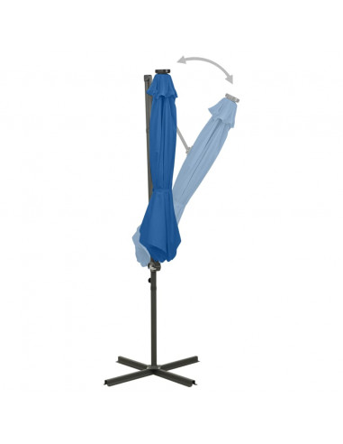 Ombrellone a Sbalzo con Palo e Luci a LED Azzurro 300 cm