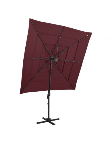 Ombrellone a 4 Livelli Palo in Alluminio Rosso Bordò 250x250 m