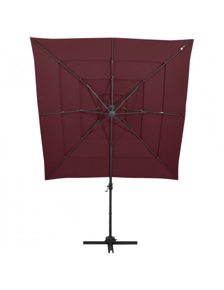 Ombrellone a 4 Livelli Palo in Alluminio Rosso Bordò 250x250 m
