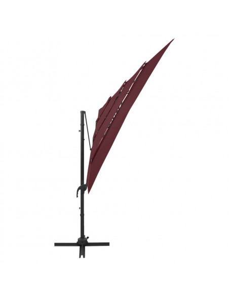 Ombrellone a 4 Livelli Palo in Alluminio Rosso Bordò 250x250 m