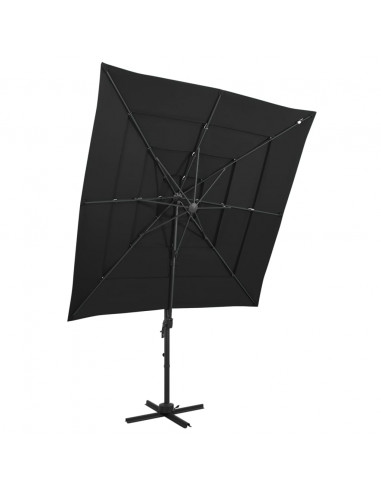 Ombrellone a 4 Livelli con Palo in Alluminio Nero 250x250 cm