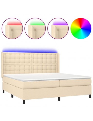 Letto a Molle Materasso e LED bianco 200x200cm in Tessuto