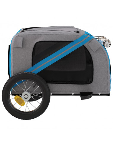 Rimorchio da Bici per Animali Blu e Grigio Oxford e Ferro