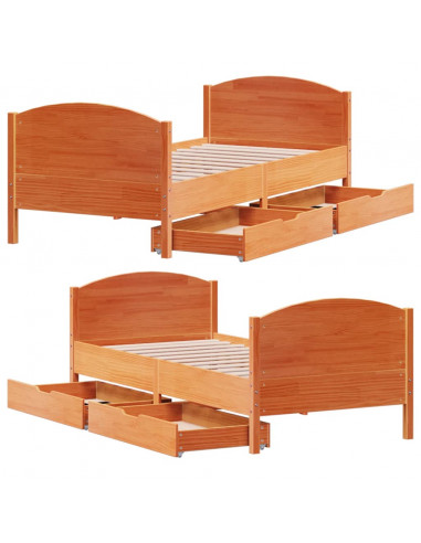 Letto senza Materasso Marrone Cera 90x190 cm in Legno di Pino