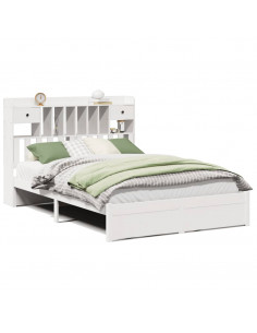 Letto Libreria senza Materasso Bianco 150x200 cm Legno di Pino 2