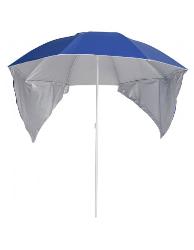 Ombrellone da Spiaggia con Teli Laterali Blu 215 cm