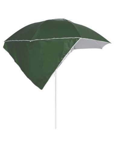 Ombrellone da Spiaggia con Teli Laterali Verde 215 cm