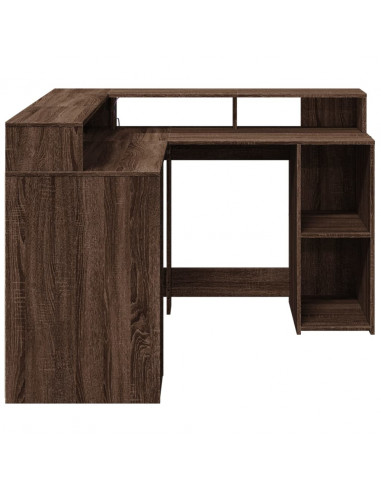 Scrivania con Luci LED Marrone Rovere 130x130x91 cm Truciolato