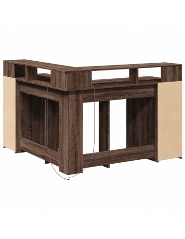 Scrivania con Luci LED Marrone Rovere 130x130x91 cm Truciolato