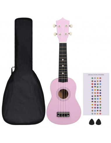 Set Ukulele Soprano con Borsa per Bambini Rosa 21"