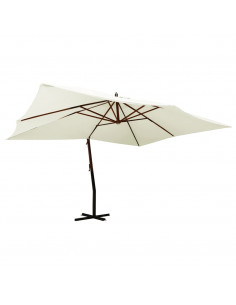 Ombrellone a Sbalzo con Palo in Legno 400x300 cm Bianco Sabbia 2