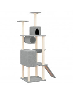 Albero per Gatti con Tiragraffi in Sisal Grigio Chiaro 168 cm 2