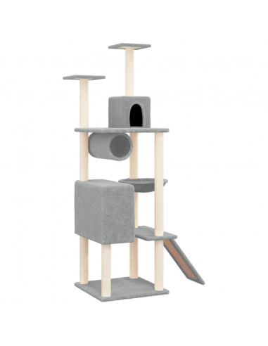 Albero per Gatti con Tiragraffi in Sisal Grigio Chiaro 168 cm