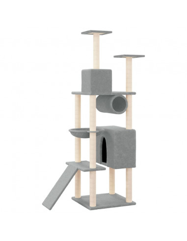 Albero per Gatti con Tiragraffi in Sisal Grigio Chiaro 168 cm