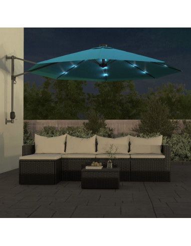 Ombrellone a Parete con LED Blu Mare 290 cm