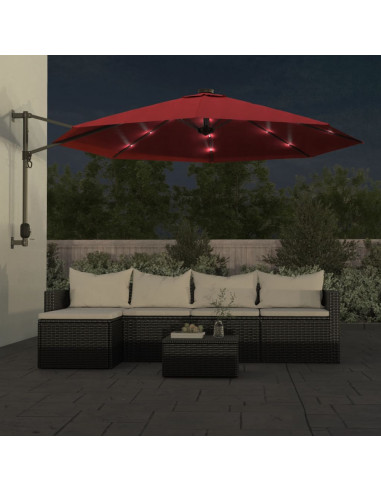 Ombrellone a Parete con LED Rosso Chiaro 290 cm