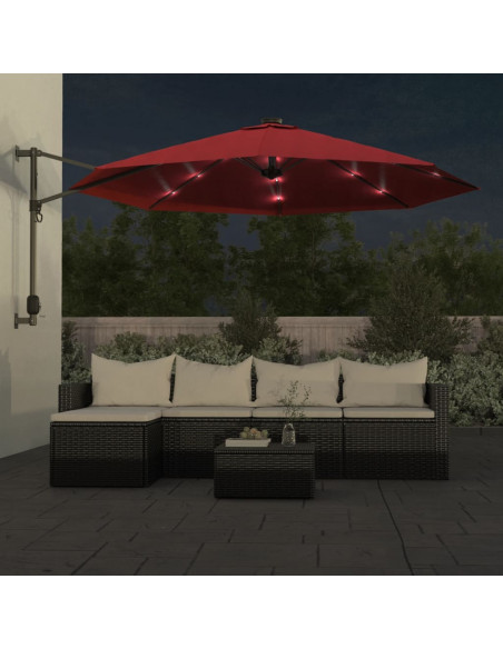 Ombrellone a Parete con LED Rosso Chiaro 290 cm