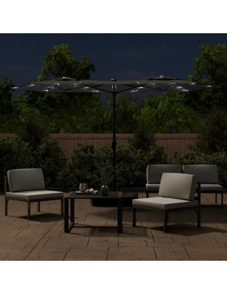 Ombrellone a Doppia Testa con LED Antracite 316x240 cm