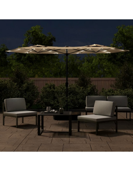 Ombrellone a Doppia Testa con LED Tortora 316x240 cm