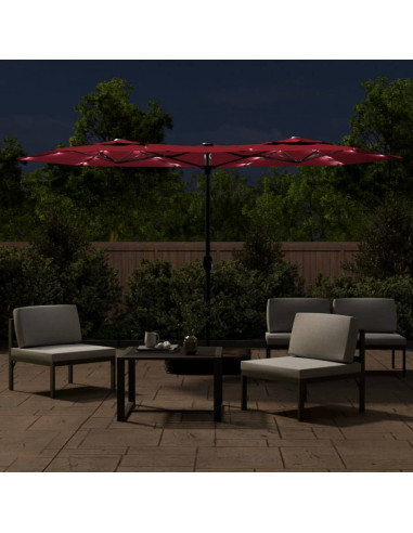 Ombrellone a Doppia Testa con LED Rosso Bordeaux 316x240 cm