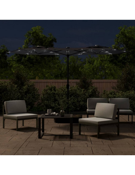 Ombrellone a Doppia Testa con LED Nero 316x240 cm
