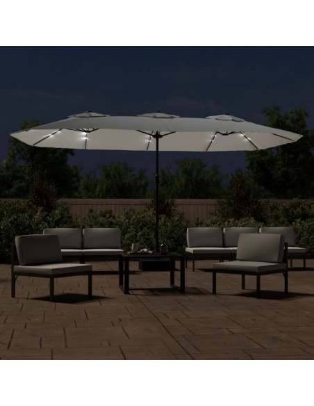 Ombrellone a Doppia Testa con LED Bianco Sabbia 449x245 cm