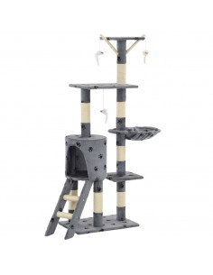 Albero per Gatti e Tiragraffi Sisal 138cm Zampe Stampate Grigio 2