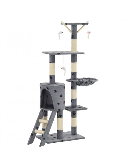 Albero per Gatti e Tiragraffi Sisal 138cm Zampe Stampate Grigio