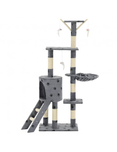 Albero per Gatti e Tiragraffi Sisal 138cm Zampe Stampate Grigio