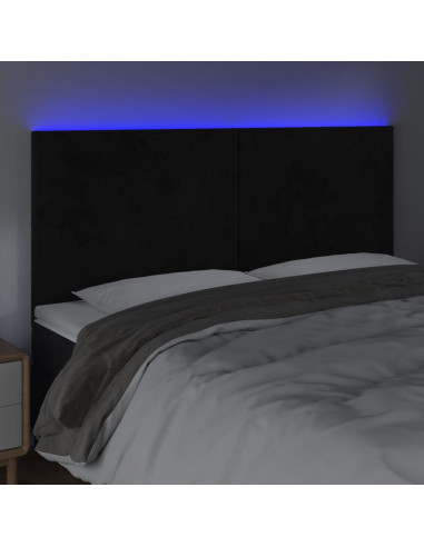 Testiera a LED Nera 160x5x118/128 cm in Velluto