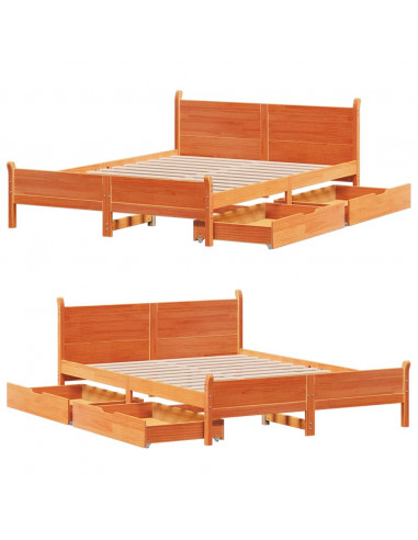 Letto senza Materasso Marrone Cera 160x200 cm in Legno di Pino