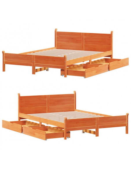 Letto senza Materasso Marrone Cera 160x200 cm in Legno di Pino