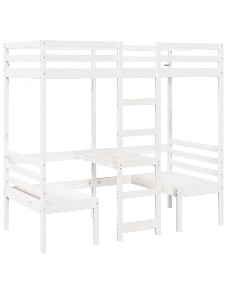 Giroletto Soppalco con Scrivania e Sedie Bianco 75x190cm Pino