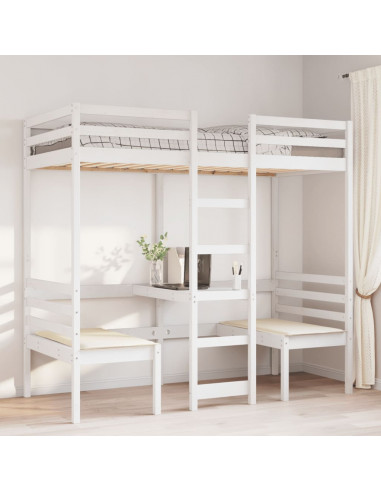 Giroletto Soppalco con Scrivania e Sedie Bianco 75x190cm Pino