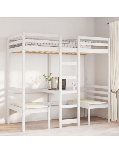 Giroletto Soppalco con Scrivania e Sedie Bianco 75x190cm Pino