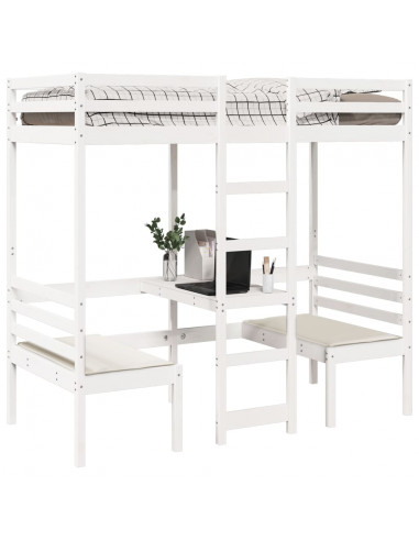 Giroletto Soppalco con Scrivania e Sedie Bianco 75x190cm Pino