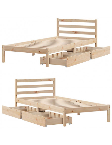 Letto senza Materasso 90x190 cm in Legno Massello di Pino