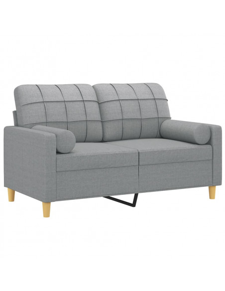 Divano a 2 Posti con Cuscini Grigio Chiaro 120 cm in Tessuto